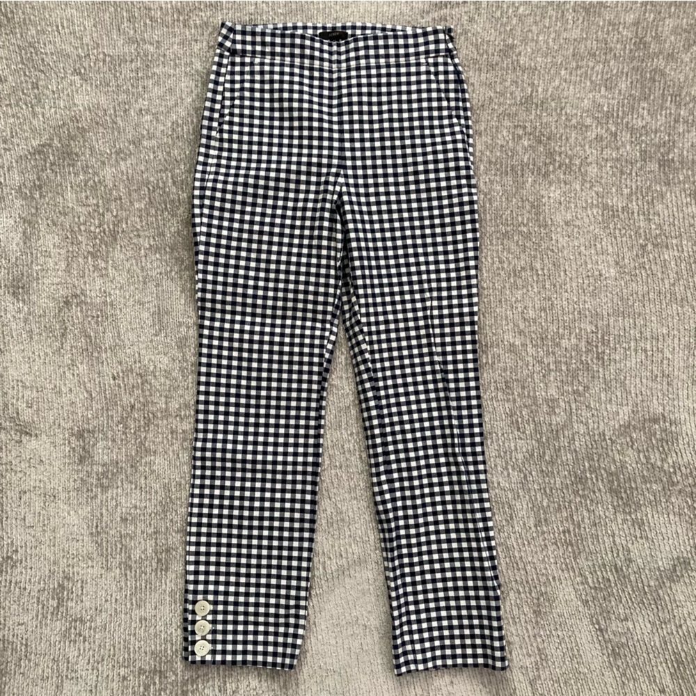 J.Crew Gingham Check Stretch Pants Navy White Size 8T TALL Preppy Summer